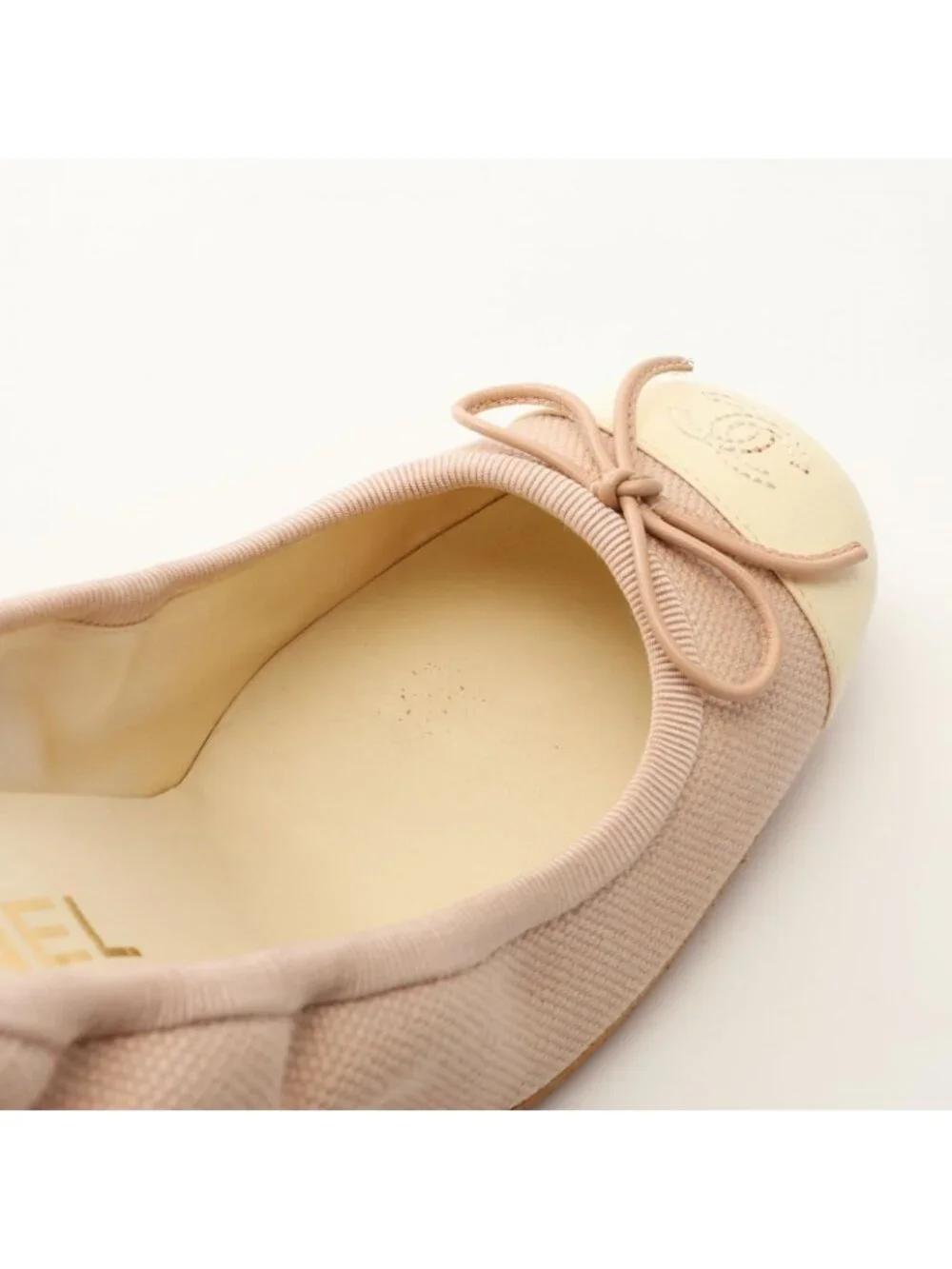 Chanel Pumps CC Logo Ribbon Pink Canvas Leather Heel
